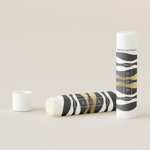 Black White  Gold Abstract Zebra Stripes Lip Balm