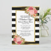 Black White Gold and Pink Floral Graduation Party Invitation (Standing Front)
