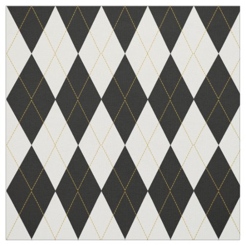 Black  White  Gold Argyle Pattern Fabric