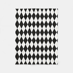 Black White Gold Argyle Pattern Fleece Blanket