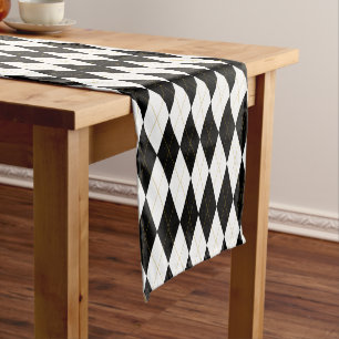 Black   White   Gold Argyle Pattern Short Table Runner