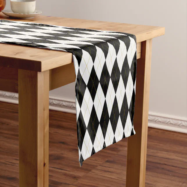 Black | White | Gold Argyle Pattern Short Table Runner | Zazzle