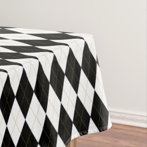 Black  White  Gold Argyle Pattern Tablecloth