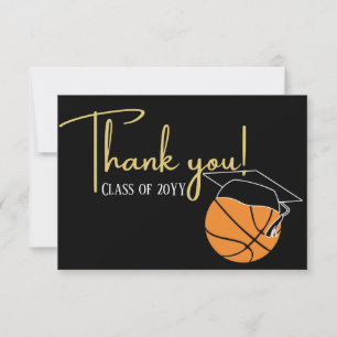 Black White Gold Basketball Graduation ball cap Thank You Card