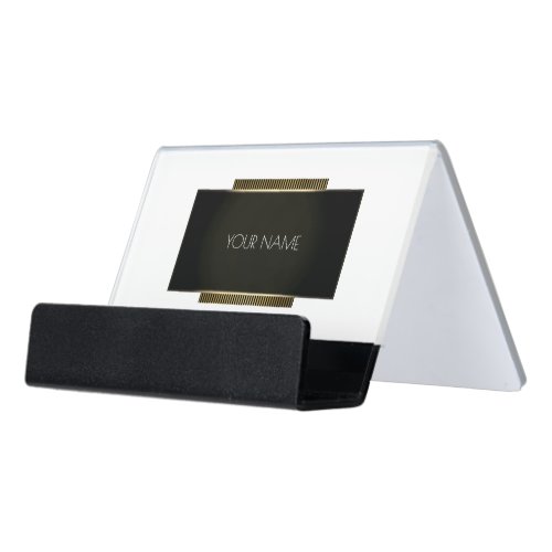 Black White Gold Beauty Studio Stylist Makeup Lux Desk Business Card Holder