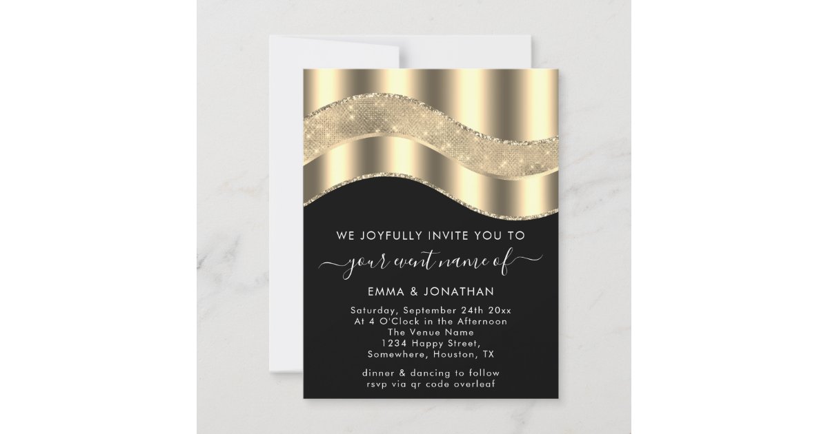 Black White Gold Border Glitter Wave QR Code | Zazzle