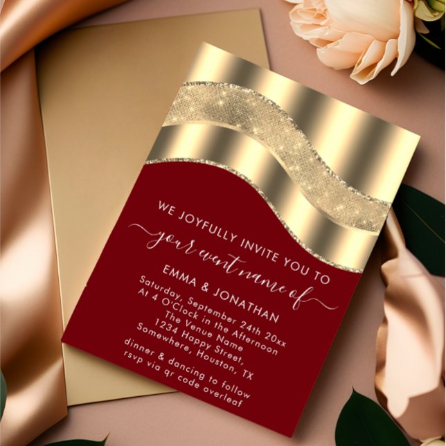 Black White Gold Border Wave QR Code Wedding (Black White Gold Border Wave QR Code Wedding FlorenceK )