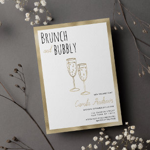 Black White Gold Brunch And Bubbly Bridal Shower Invitation