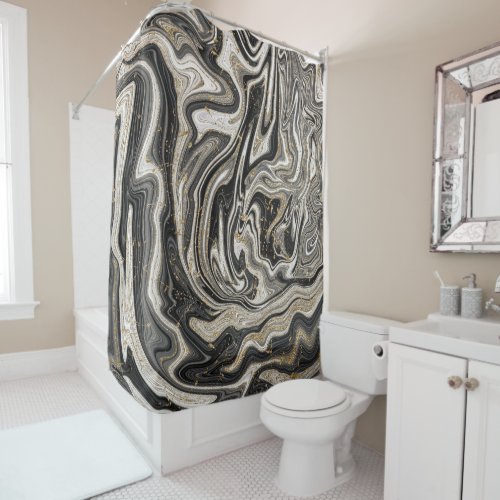 Black White  Gold Chic Swirl Modern Abstract Shower Curtain
