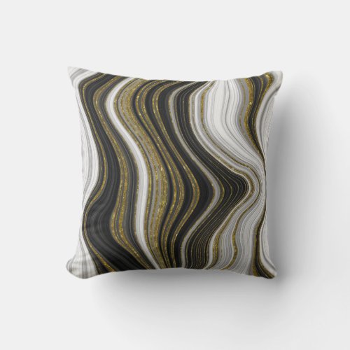 Black White  Gold Chic Swirl Modern Abstract   Th Throw Pillow