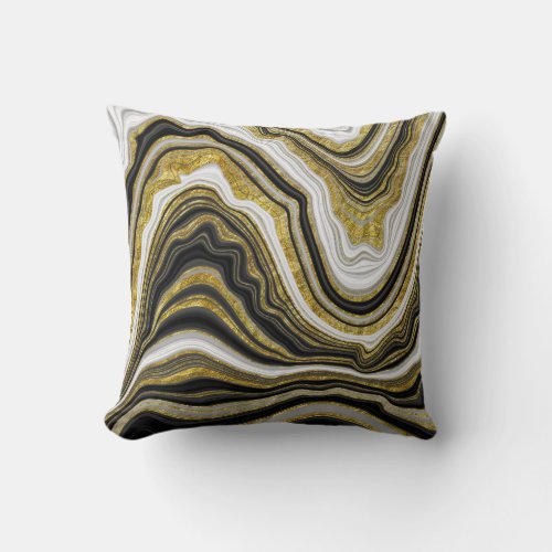 Black White  Gold Chic Swirl Modern Abstract   Throw Pillow