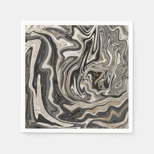 Black White  Gold Chic Swirl Modern Wedding Napkins