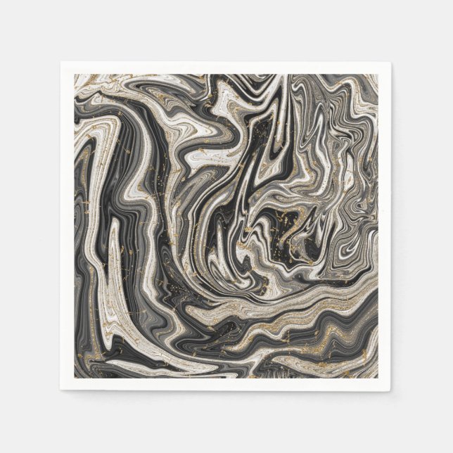 Black White & Gold Chic Swirl Modern Wedding Napkins (Front)