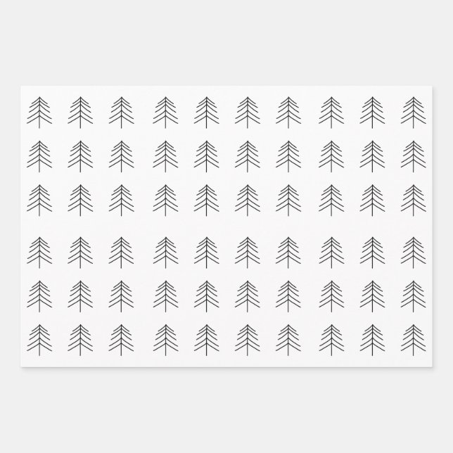 Black White Gold Christmas Tree Star Snowflake Wrapping Paper Sheets (Front)