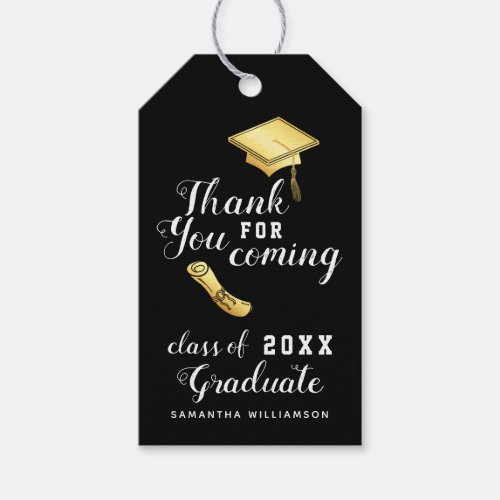 Black White Gold Class 2024 Thank You Graduation Gift Tags