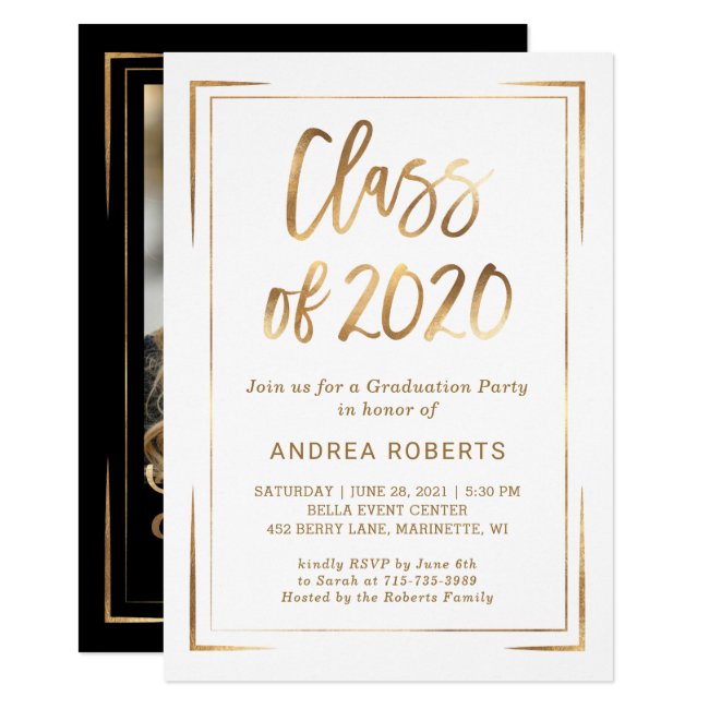 Black White Gold Class of 2020 Graduation Party Invitation