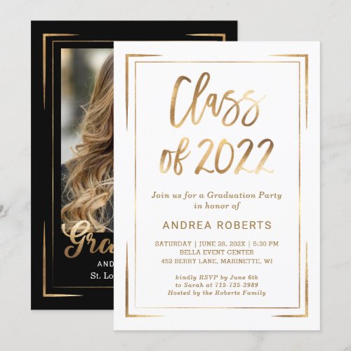 Black White Gold Class of 2020 Graduation Party Invitation