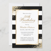 Black White Gold Confetti 50th Birthday