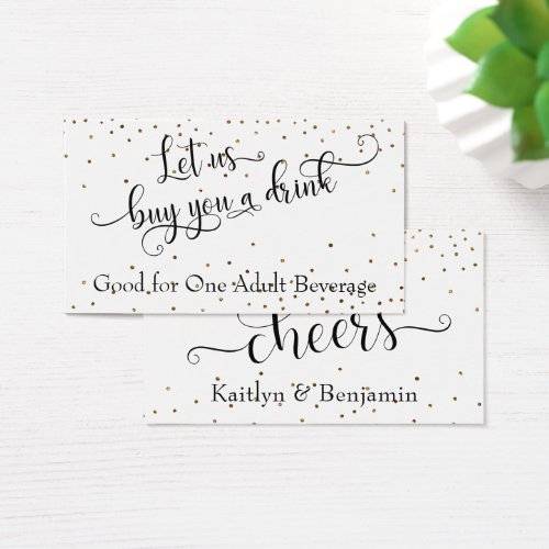 Black White Gold Confetti Typography Drink Tickets
