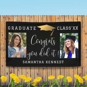 Black White Gold Congrats 2 Photo Graduation 2026 Banner
