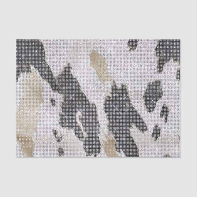 Black White Gold Cow Animal Print Sparkle Birthday Tissue Paper (Front)