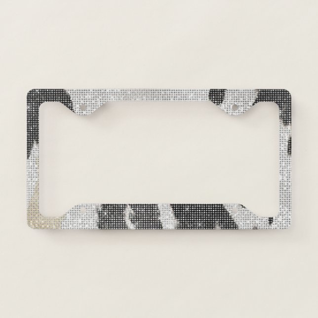 Black White Gold Cow Animal Print Sparkle License Plate Frame (Front)