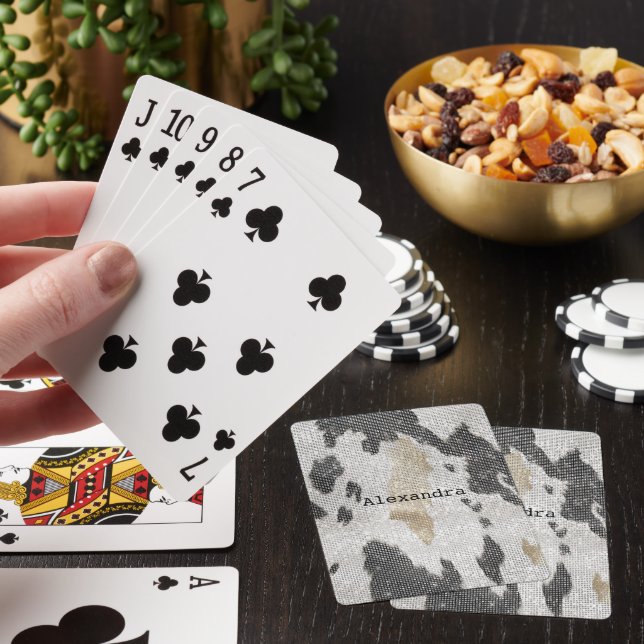 Black White Gold Cow Animal Print Sparkle Poker Cards (In Situ)