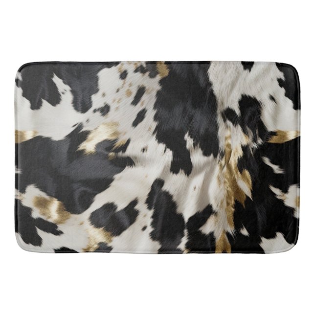 Black White Gold Cowgirl Cowhide Bath Mat (Front)