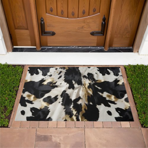 Black White Gold Cowgirl Cowhide Doormat