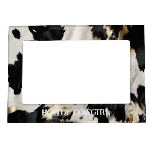 Black White Gold Cowgirl Cowhide Magnetic Frame (Front)