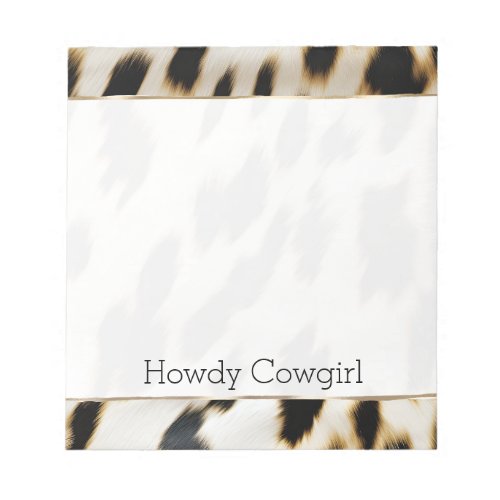 Black White Gold Cowgirl Cowhide Notepad