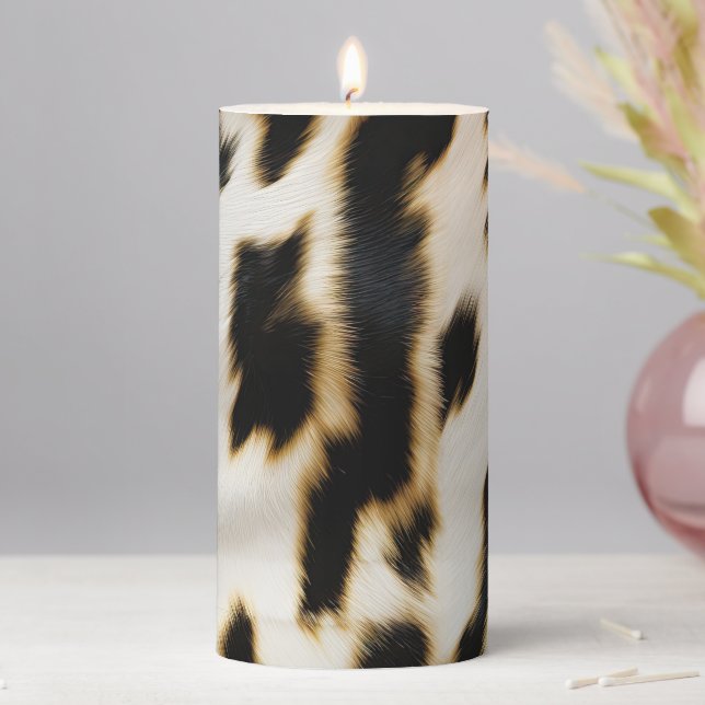 Black White Gold Cowgirl Cowhide Pillar Candle (In Situ)