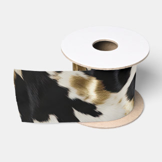 Black White Gold Cowgirl Cowhide Satin Ribbon