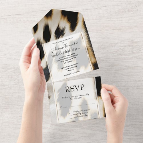 Black White Gold Cowhide All In One Invitation