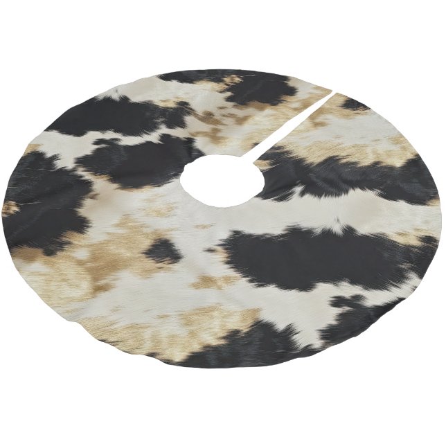 Black White Gold Cowhide Brushed Polyester Tree Skirt (Angled)