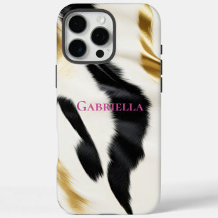 Black White Gold Cowhide iPhone 16 Pro Max Case