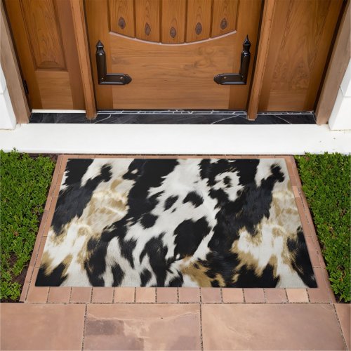 Black White Gold Cowhide Doormat