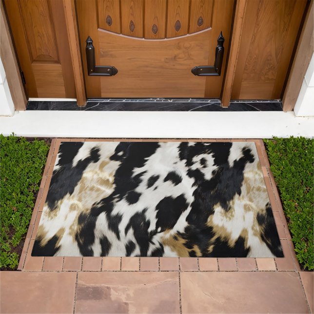 Black White Gold Cowhide Doormat (Outdoor)
