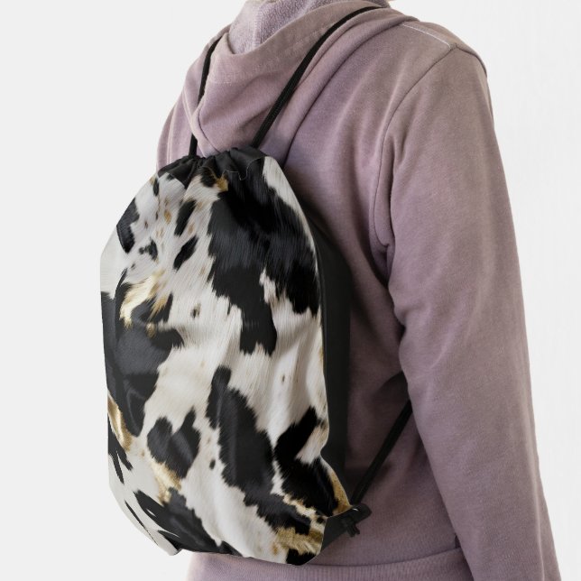 Black White Gold Cowhide Drawstring Bag (Insitu)
