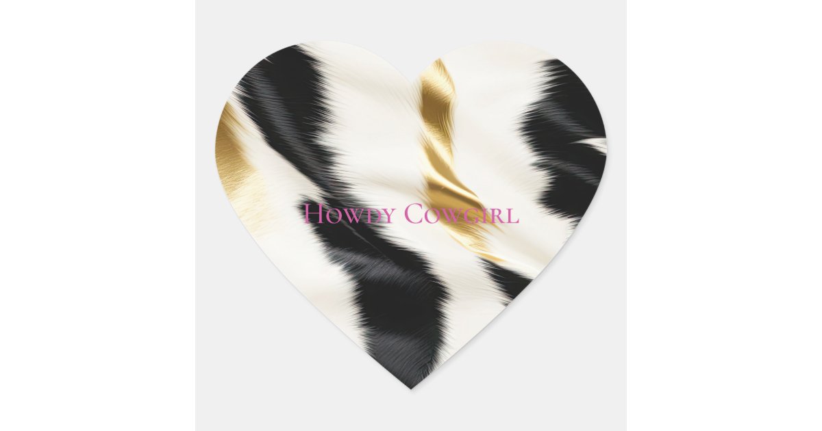 Cowhide Sticker Black White Gold Cowhide Heart Sticker | Zazzle