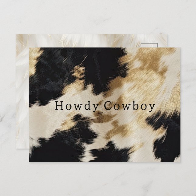 Black White Gold Cowhide Howdy Postcard (Front/Back)