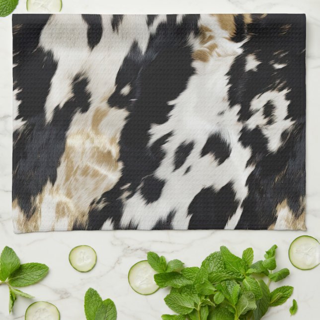 Black White Gold Cowhide Kitchen Towel (Folded)