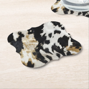 Black White Gold Cowhide Paper Coaster