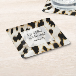 Black White Gold Cowhide Square Paper Coaster