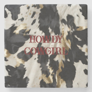 Black White Gold Cowhide Stone Coaster