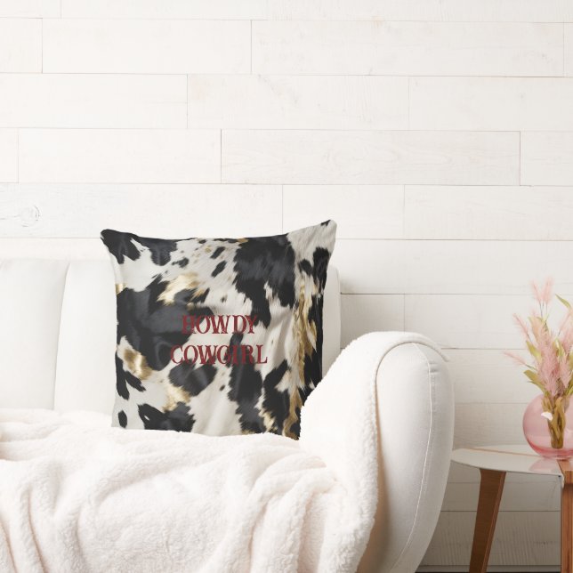 Black White Gold Cowhide Throw Pillow (Couch)