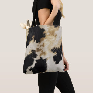 Black White Gold Cowhide Tote Bag