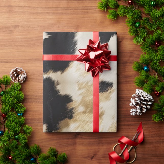 Black White Gold Cowhide Wrapping Paper (Holiday Gift)