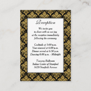 Black, White, Gold Damask Reception Enclosure Card
