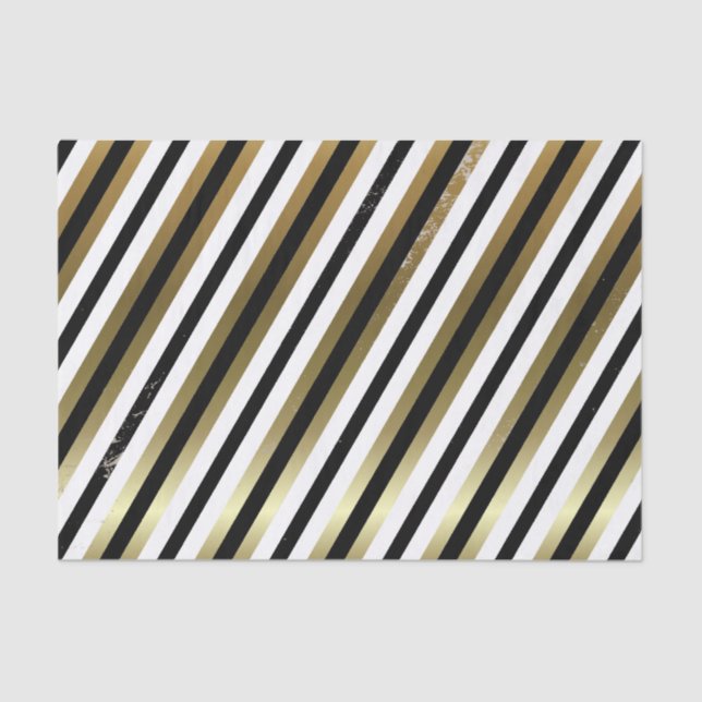 Black, White, Gold Diagonal Stripe Tissue Paper (Front)